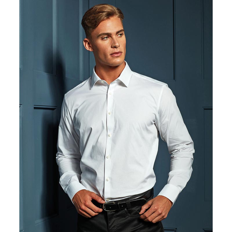 Stretch fit cotton poplin long sleeve shirt - White XS